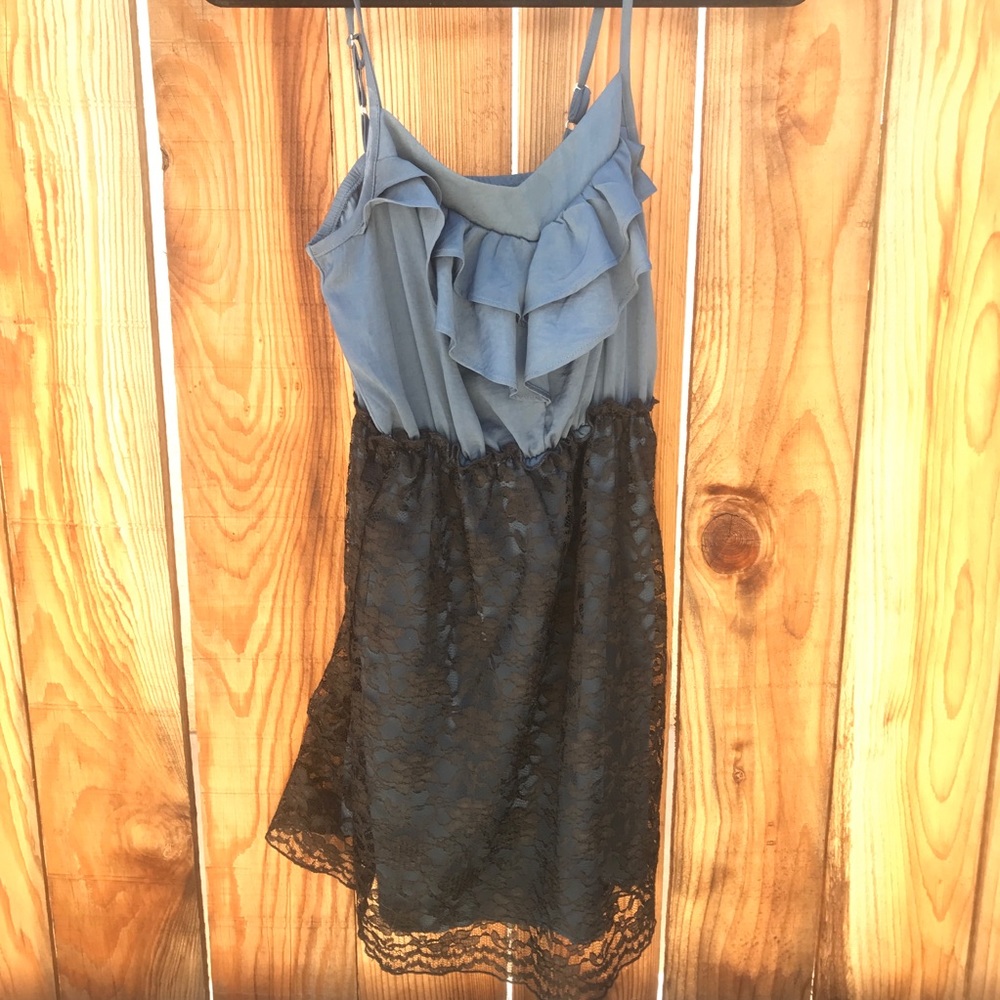 Black&blue petite frill dress with lace detail